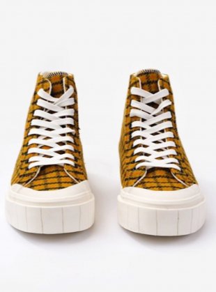 SOFTBALL 2 High Top. MUSTARD CHECK - Last Pair (3) by Good News / Shoes | Young British Designers