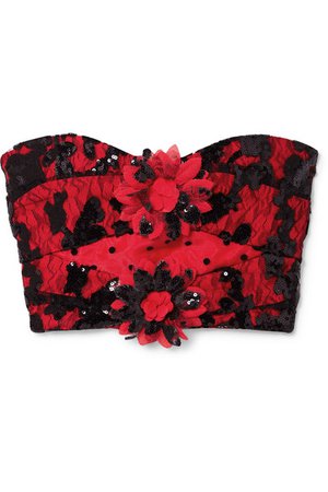 Rodarte | Sequin-embellished lace and flocked taffeta bustier top | NET-A-PORTER.COM