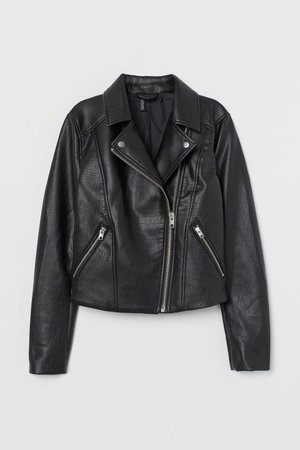 Biker Jacket - Black/crocodile-patterned - Ladies | H&M US