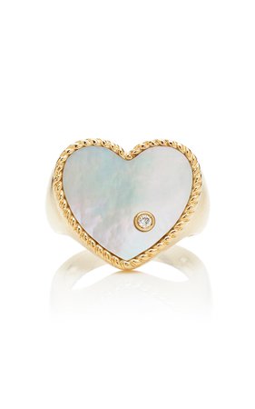 9K Gold, Diamond And Mother of Pearl Signet Ring by Yvonne Leon | Moda Operandi