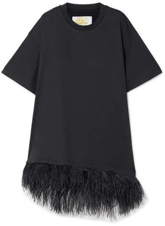 Marques' Almeida - Feather-trimmed Cotton-jersey Mini Dress - Black