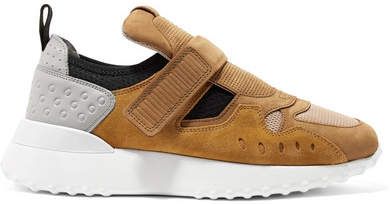 Suede, Leather And Mesh Sneakers - Tan