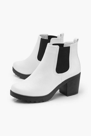 White Cleated Chunky Chelsea Boots | Boohoo