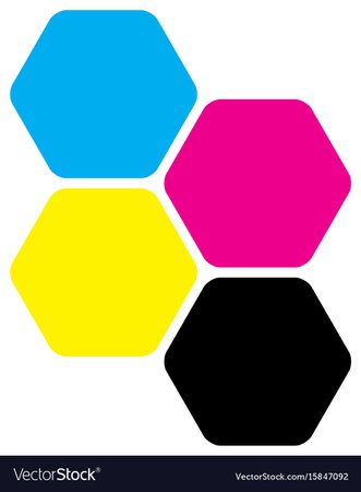 Four hexagons in cmyk colors printer theme Vector Image
