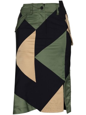 Shop blue & green Sacai geometric midi skirt with Express Delivery - Farfetch