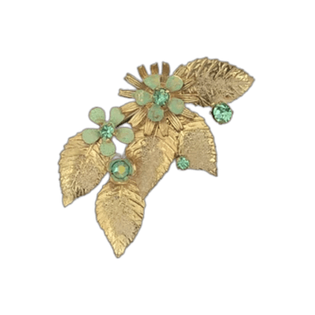 Delicate Gold Leaf Vintage Brooch - Gold and Green - 1970s Autumn Brooch - Aesthetic Vintage Costume Jewelry