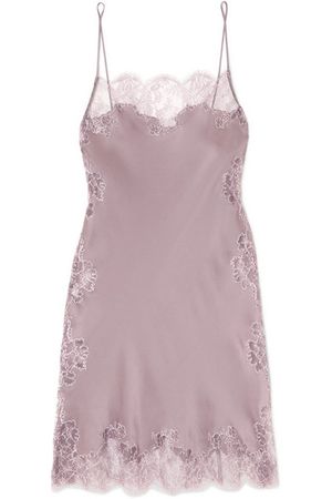 Carine Gilson | Chantilly lace-trimmed silk-satin chemise | NET-A-PORTER.COM