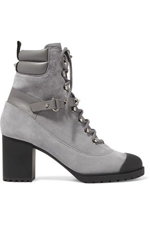 Valentino | Valentino Garavani Rockstud 95 leather-trimmed suede ankle boots | NET-A-PORTER.COM