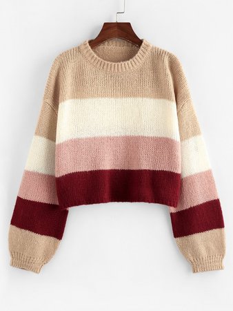 [33% OFF] [POPULAR] 2020 ZAFUL Colorblock Drop Shoulder Crop Sweater In LIGHT PINK | ZAFUL