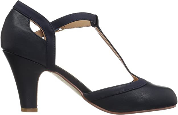 Amazon.com | Brinley Co Womens Cut Out Round Toe T-Strap Two-Tone Matte Mary Jane Pumps Navy, 6 Wide Width US | Pumps