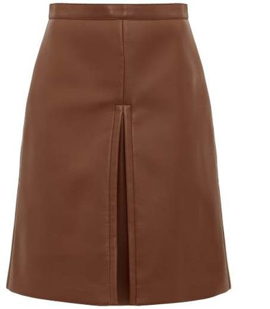 Inverted Pleat Faux Leather Skirt - Womens - Brown