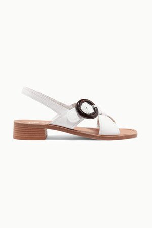 Buckled Glossed-leather Sandals - White
