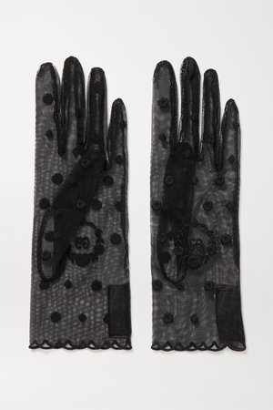 Black Laurel embroidered tulle gloves | Gucci | NET-A-PORTER