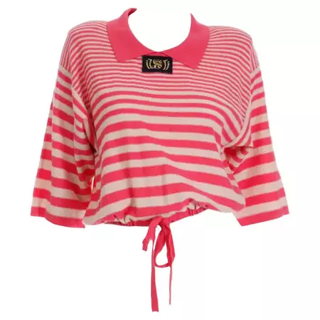 Sonia Rykiel Vintage Pink Striped 1980s Knit Sweater Top w Logo Emblem For Sale at 1stDibs | red and pink striped sweater, pink striped knit sweater, red pink striped sweater