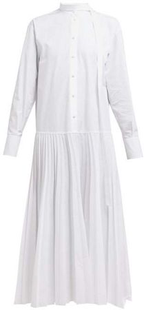 Pleated Cotton Poplin Shirtdress - Womens - White