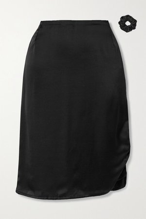 Laurane Ruched Silk-satin Midi Skirt - Black