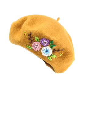 yellow floral embroidered beanies hats