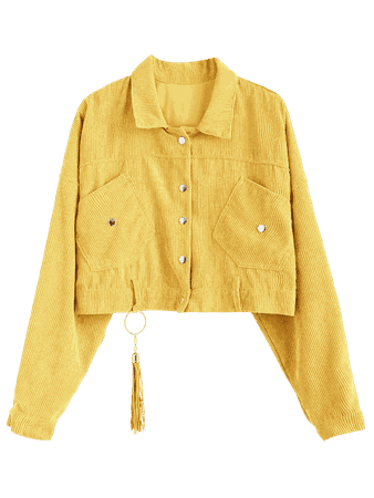[47% OFF] 2019 Cropped Snap Button Corduroy Jacket In BRIGHT YELLOW ONE SIZE | ZAFUL