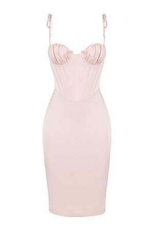 Clothing : Midi Dresses : 'Alma' Blush Pink Satin Corset Midi Dress