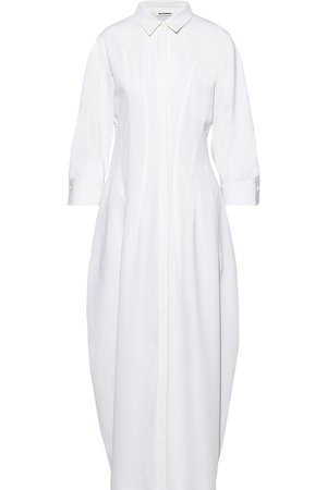 White Wool-blend twill maxi shirt dress | Sale up to 70% off | THE OUTNET | JIL SANDER | THE OUTNET