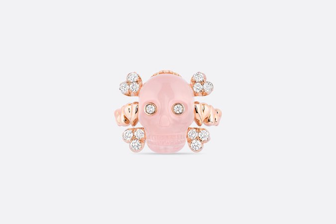 Tête de Mort Skull Ring Rose Gold, Diamonds and Pink Quartz - Jewellery - Women's Fashion | DIOR
