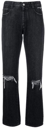 distressed detail straight-leg jeans