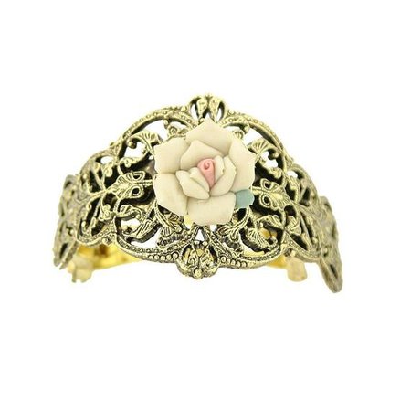 1928 Jewelry Gold-Tone Ivory Porcelain Rose Ponytail Holder