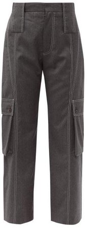 Cropped Wool Cargo Trousers - Womens - Grey