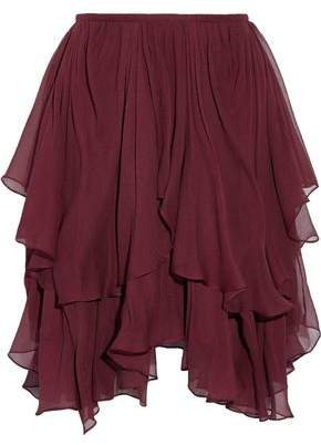 Asymmetric Layered Silk-georgette Mini Skirt