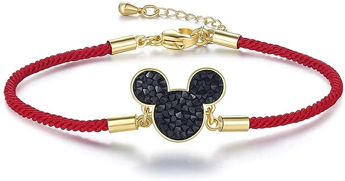Amazon.com: Deelan Fashion Lucky Mickey Crystal Charm Bracelets for Women Red Line Link Bracelet for Girls 18k Gold Plated Jewelry Gift (Style 1): Clothing, Shoes & Jewelry