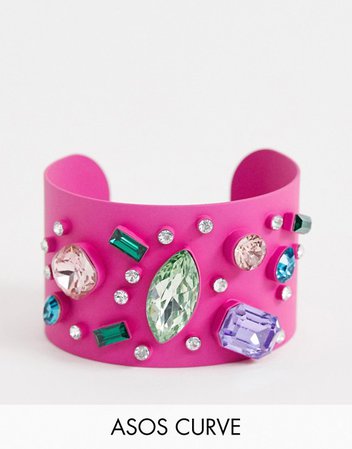 ASOS Curve | ASOS DESIGN Curve exclusive cuff bracelet in color pop design with rainbow jewels