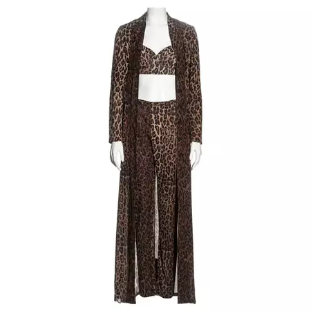 Dolce and Gabbana leopard print silk coat, pants and bra ensemble, ss 1997 For Sale at 1stDibs