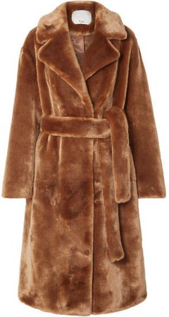 Oversized Faux Shearling Coat - Brown