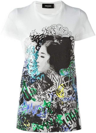 graffiti geisha print T-shirt