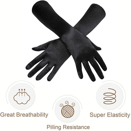 Amazon.com: BABEYOND Long Opera Party 20s Satin Gloves Stretchy Adult Size Elbow Length 15 Inches (Black): Clothing