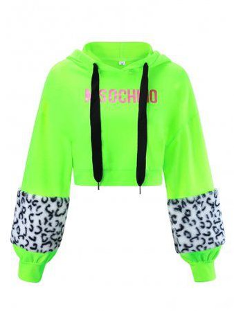 Neon Green Snow Leopard Cropped Moschino Hoodie