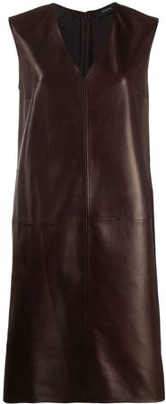 sleeveless leather shift dress