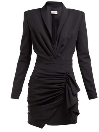 Draped Wool Blend Twill Mini Dress - Womens - Black