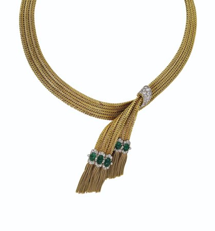 EMERALD, DIAMOND AND GOLD 'SERGE FABRIC' NECKLACE, VAN CLEEF & ARPELS