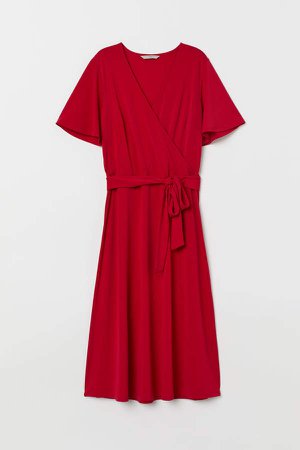 V-neck Wrap Dress - Red
