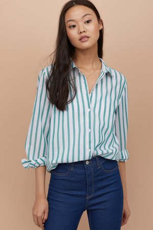 Cotton Shirt - White/green striped - | H&M US