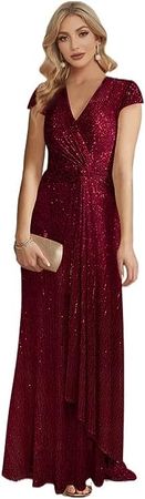 Amazon.com: TQWISE New Luxury Champagne V-Neck Sequin Evening Dress Women Party Maxi Dress Beading Gowns Long Prom Cocktail Dresses (Color : Wine Red, Size : 4) : Clothing, Shoes & Jewelry