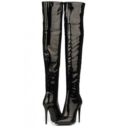 Black Thigh High Leather Stiletto Boots