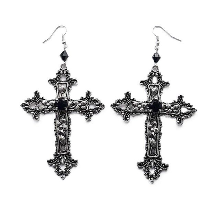 black and sliver cross earrings