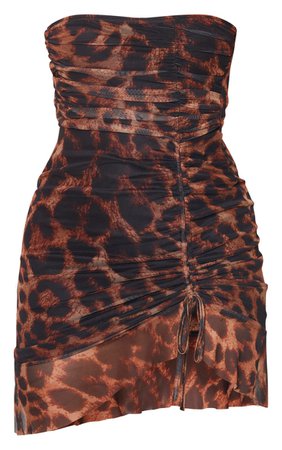 Brown Leopard Print Frill Bandeau Bodycon Dress | PrettyLittleThing USA