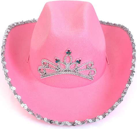 Amazon.com: Skeleteen Pink Cowboy Hat - Pink Sequin Cowgirl Princess Hat with Crown Tiara Design : Toys & Games