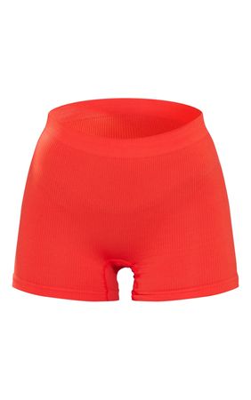 Red Seamless Rib Boy Shorts | PrettyLittleThing CA