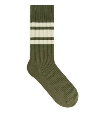 Striped Supima Cotton Socks - Green - ARKET GB