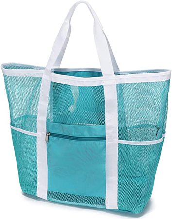 Amazon.com | Foldable XL Mesh Beach Bag, 9-Pockets Lightweight Beach Bag for Women with Bottom Waterproof-Sandproof for Pool Travel Toy Grocery Black | Travel Totes