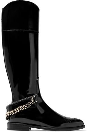 Chain-trimmed laser-cut leather boots | LANVIN | Sale up to 70% off | THE OUTNET